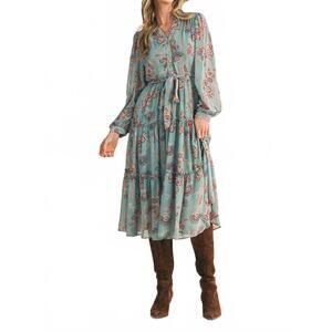 NEW &MERCI exclusive paisley print ruffle tiered midi dress in seaform paisley p